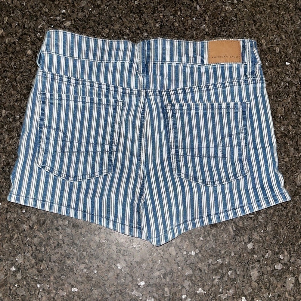 American Eagle Blue And White Stripe Next Level Stretch Hi-Rise Shortie - Picture 2 of 7